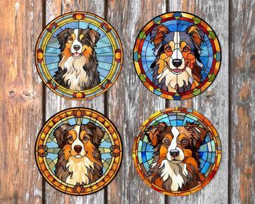 Australian Shepherd Glas in Lood onderzetters met houder beschikbaar voor biedingen