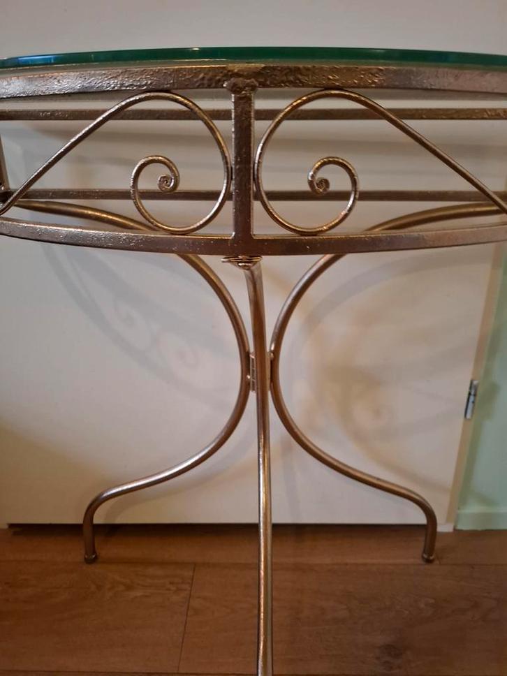 Gouden Haltafel met Glas - Facetgeslepen, Huis en Inrichting, Tafels | Sidetables, Ophalen
