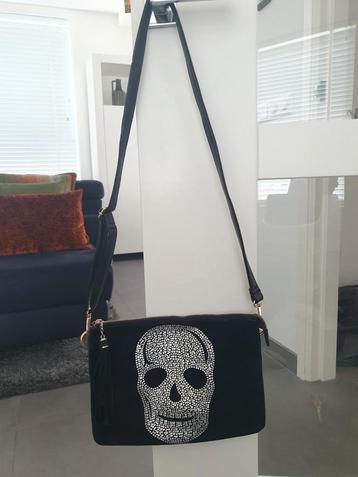 Echt leren tas, met glimmende steentjes in schedel, nieuw! beschikbaar voor biedingen