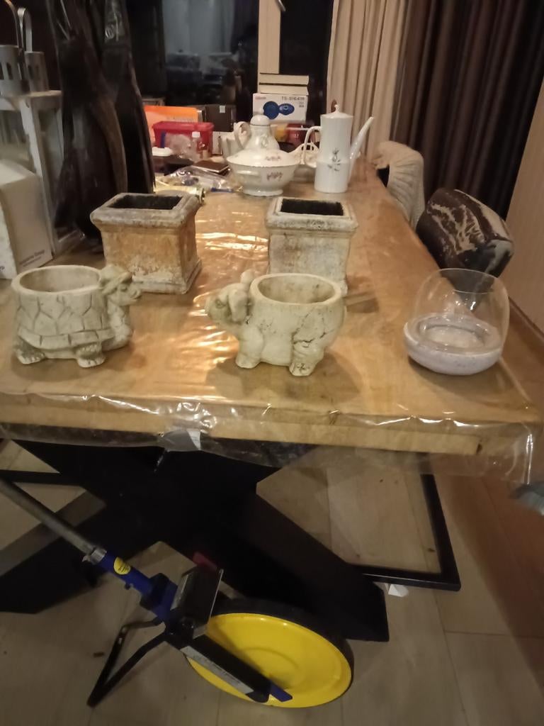 Leuke bloempotten - varken, schildpad, glas, aardewerk, Tuin en Terras, Bloempotten, Gebruikt, Vierkant, Ophalen of Verzenden