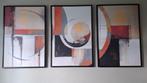 Set van 3 abstracte schilderijen op canvas inclusief lijst., Ophalen