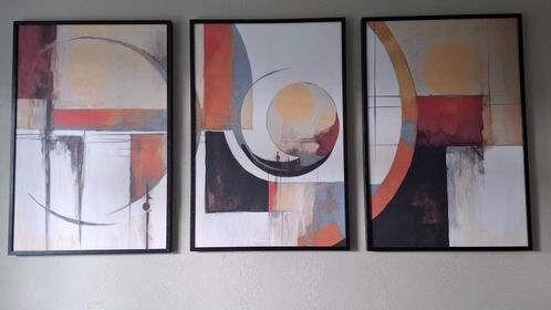 Set van 3 abstracte schilderijen op canvas inclusief lijst., Antiek en Kunst, Kunst | Schilderijen | Abstract, Ophalen
