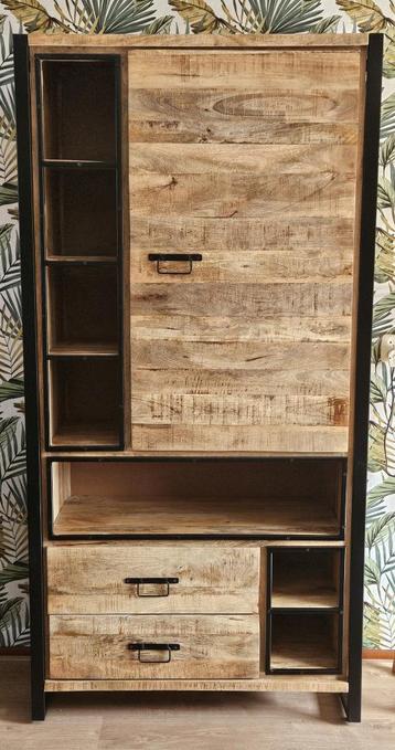 Buffet-/barkast - Metaal en massief mangohout - 200x100x45cm beschikbaar voor biedingen