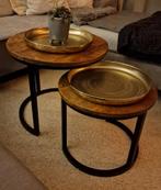 Ronde salontafels - Mango hout - Zwart frame, Ophalen, Minder dan 50 cm, Rond, Minder dan 50 cm