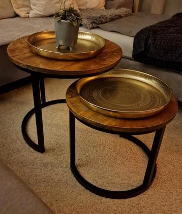 Ronde salontafels - Mango hout - Zwart frame beschikbaar voor biedingen