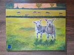Lammetjes in een weide, Acryl op doek, Ophalen of Verzenden