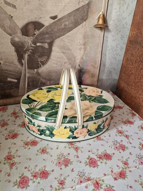 Ovaal blikken koektrommel rozen, Antiek en Kunst, Curiosa en Brocante, Ophalen of Verzenden