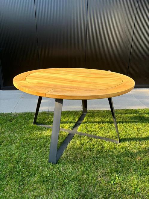 Basso tuintafel Ø130cm - teak & Athena (4SO) stoelen, Tuin en Terras, Tuinsets en Loungesets, Nieuw, Tuinset, Teakhout, 4 zitplaatsen