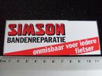 sticker simson bandenreparatie logo onmisbaar fietser fiets, Verzamelen, Verzenden, Zo goed als nieuw, Merk