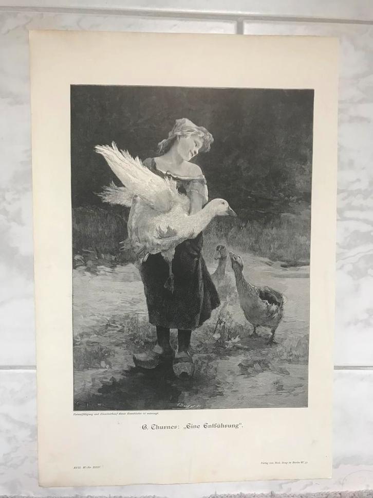 G. Thurner: Eine Entführung, or. gravure 1897, 29x22cm. Mooi, Antiek en Kunst, Kunst | Etsen en Gravures, Ophalen of Verzenden