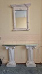 Sidetable gips & glas met spiegel hoogte 78 cm breedte 120 c, Ophalen, Overige materialen, Gebruikt, Wit