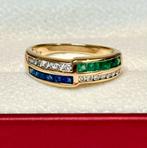 Gouden ring met natuurlijke diamant saffier en smaragd! 18mm, Sieraden, Tassen en Uiterlijk, Ringen, 18 tot 19, Ophalen of Verzenden