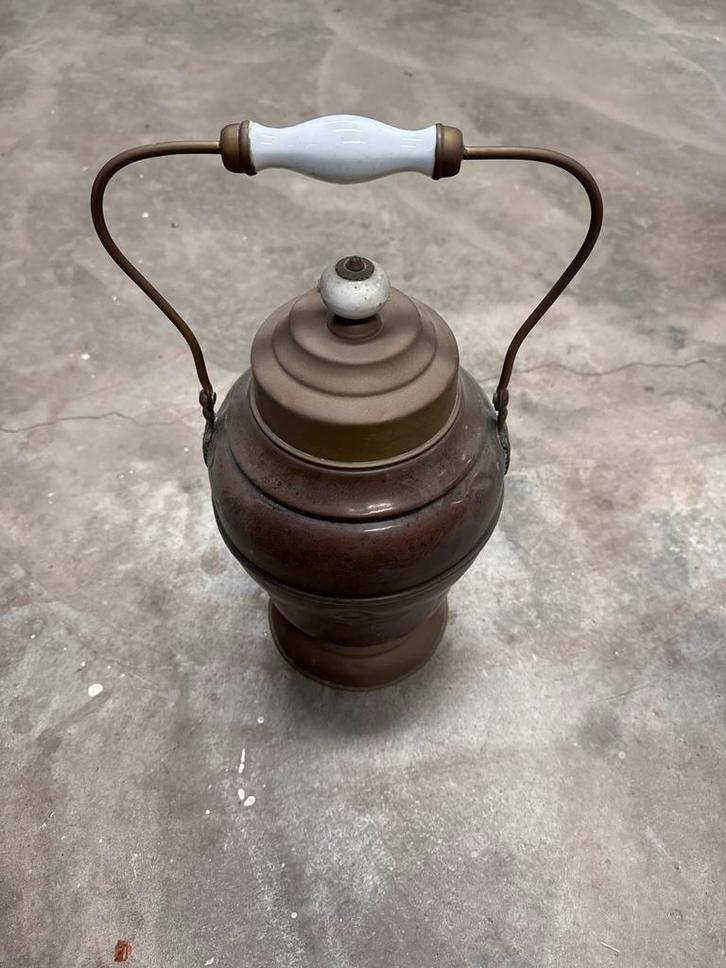Antieke Koperen Doofpot met Porseleinen Handvat, Antiek en Kunst, Antiek | Koper en Brons, Koper, Ophalen
