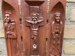 Houten Drieluik met Religieuze Voorstellingen, Antiek en Kunst, Antiek | Religie, Ophalen of Verzenden