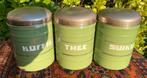 3 hele oude groene emaille bussen ; Koffie , Thee , Suiker., Antiek en Kunst, Antiek | Emaille, Ophalen of Verzenden