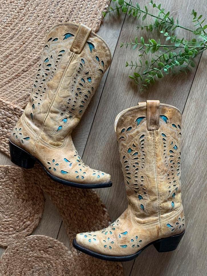 Stars & Stripes cowboylaarzen 38 39 western boots laarzen, Kleding | Dames, Schoenen, Zo goed als nieuw, Hoge laarzen, Beige, Ophalen of Verzenden