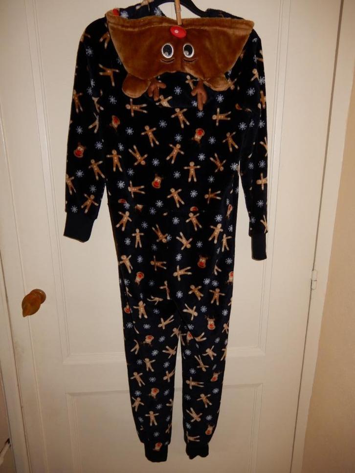 We onesie / jumpsuit kerst met rendier capuchon 146 / 152, Kinderen en Baby's, Kinderkleding | Maat 146, Zo goed als nieuw, Jongen of Meisje