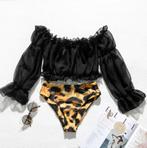 Zwarte luipaard high waist bikini (hoge taille lange mouwen), Kleding | Dames, Badmode en Zwemkleding, Nieuw, Bikini, Zwart, Verzenden