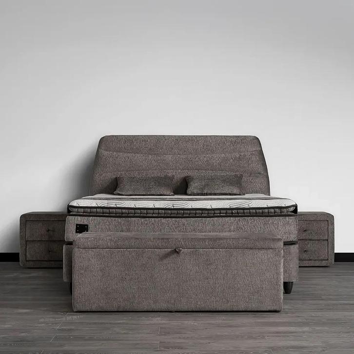 Opbergbed Carlos, Huis en Inrichting, Slaapkamer | Bedden, Zo goed als nieuw, Tweepersoons, 160 cm, 200 cm, Stof, Grijs, Ophalen of Verzenden