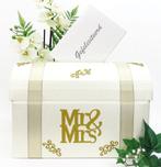Prachtige enveloppendoos, “Mr & Mrs” in goud versierd., Hobby en Vrije tijd, Feestartikelen, Ophalen of Verzenden, Nieuw, Feestartikel