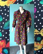Vintage originele jaren 80 jurk zwart/gebloemd maat 46, Kleding | Dames, Verzenden, Vintage, Gedragen, Jurk