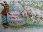 Antieke Kaart met Relief - Paashaas / Lam / Paasei, Verzamelen, Ansichtkaarten | Themakaarten, Verzenden, Voor 1920, Gelopen, Feest(dag)