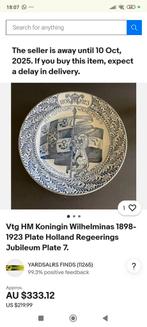 Vintage Koningin Wilhelmina Jubileum Bord 1898-1923, Ophalen of Verzenden