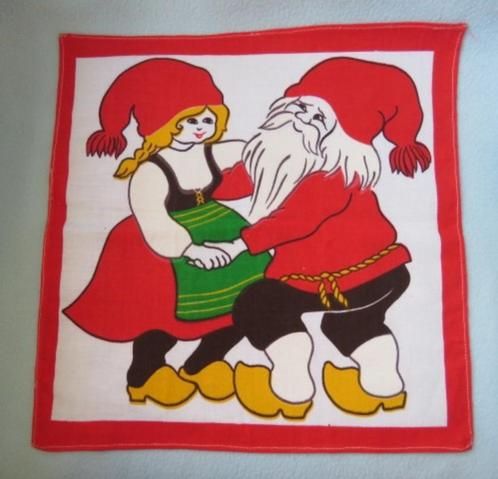 Vintage Zweeds kerstkleedje met dansende kerstkabouters, Diversen, Kerst, Zo goed als nieuw, Ophalen of Verzenden