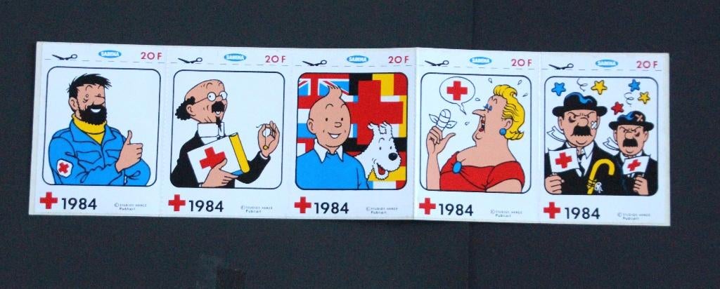 Stickers rode kruis Kuifje Hergé 1984 in perfect staat, Verzenden, Kuifje, Zo goed als nieuw, Plaatje, Poster of Sticker