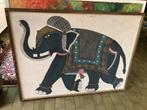 Indiase olifant schilderij, ingelijst, Ophalen of Verzenden