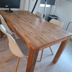 Houten eettafel met 4 eetkamerstoelen, Ophalen, Gebruikt, Rechthoekig