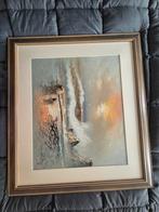 Zeegezicht Schilderij - Impressionistisch Ingelijst, Antiek en Kunst, Kunst | Schilderijen | Klassiek, Ophalen of Verzenden
