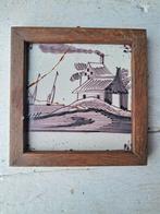 Oude tegel met Hollands landschap in houten lijstje, Ophalen of Verzenden