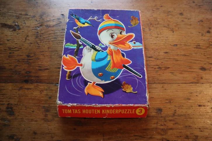 Tom Tas Houten Kinderpuzzel Schaatsend Eendje met penseel, Kinderen en Baby's, Speelgoed | Kinderpuzzels, Gebruikt, 10 tot 50 stukjes