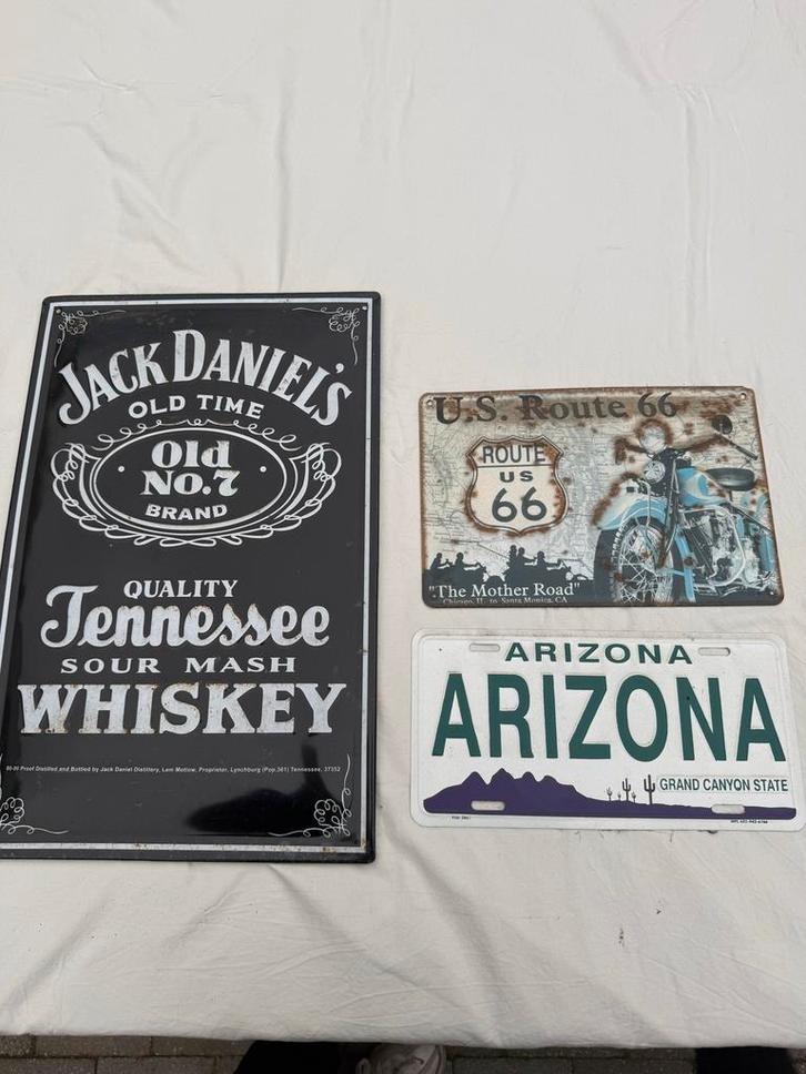 Vintage Metalen Borden - Jack Daniels, Route 66, Arizona, Huis en Inrichting, Woonaccessoires | Wanddecoraties, Gebruikt, Ophalen of Verzenden