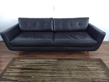 Moderne mooie zwarte leren bank, 3-zits, 213x93x80 cm beschikbaar voor biedingen