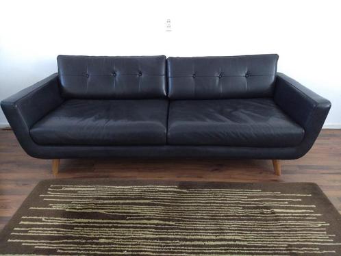 Moderne mooie zwarte leren bank, 3-zits, 213x93x80 cm, Huis en Inrichting, Banken | Bankstellen, Gebruikt, Driepersoons, 200 tot 250 cm