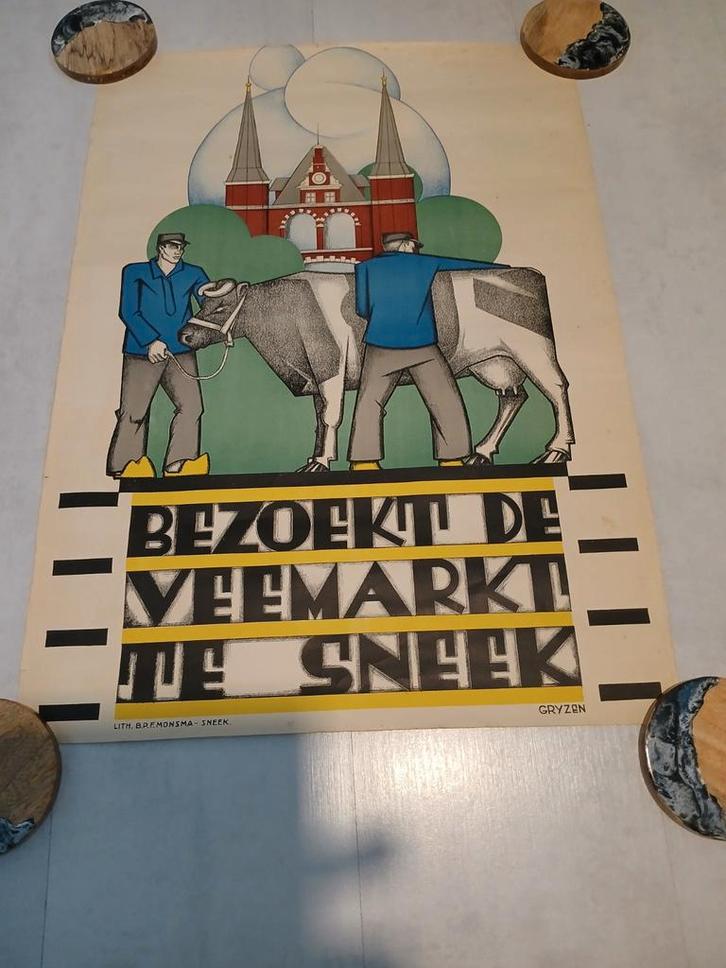 Litho, ZOLDERVONDST,  veemarkt  te Sneek.1929, Verzamelen, Posters, Film en Tv, Ophalen of Verzenden
