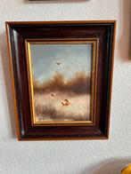 Jachttafereel vos fazant schilderij olieverf vintage paneel, Antiek en Kunst, Ophalen of Verzenden