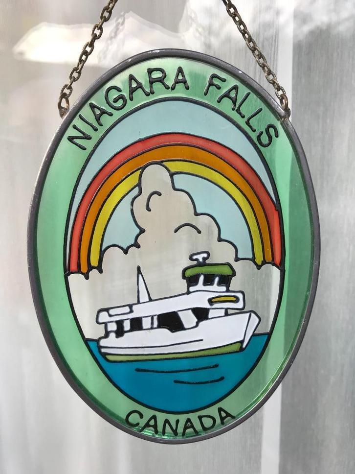 Raamhanger – Niagara Falls Canada (Glas-in-lood stijl), Doe-het-zelf en Verbouw, Glas en Ramen, Zo goed als nieuw, Glasplaat, Minder dan 80 cm