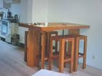 Teak houten bartafel/eettafel + 4 barkrukken, Huis en Inrichting, Tafels | Eettafels, Ophalen, 100 tot 150 cm, Teakhout, 50 tot 100 cm