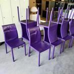 Set van 10 paarse lederen stoelen - opknappers!, Huis en Inrichting, Ophalen