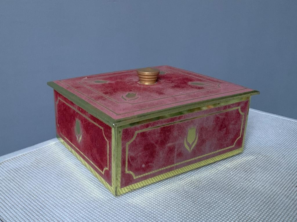 Theeblik BLIK | Art Deco fluweel bekleed | Velvet | Tulp, Verzamelen, Blikken, Ophalen of Verzenden, Gebruikt, Thee