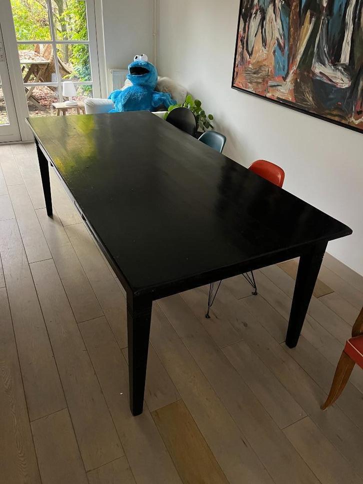 Zwarte tafel met lades, Huis en Inrichting, Tafels | Eettafels, Gebruikt, 50 tot 100 cm, 200 cm of meer, Vijf personen of meer