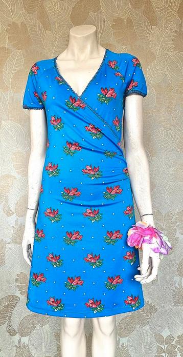King Louie S 36 Jurk Blauw met Rode bloemen beschikbaar voor biedingen