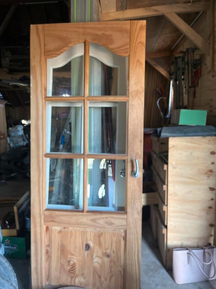 Houten Binnendeur met Glas, Doe-het-zelf en Verbouw, Deuren en Horren, Gebruikt, Binnendeur, 200 tot 215 cm, 80 tot 100 cm, Hout