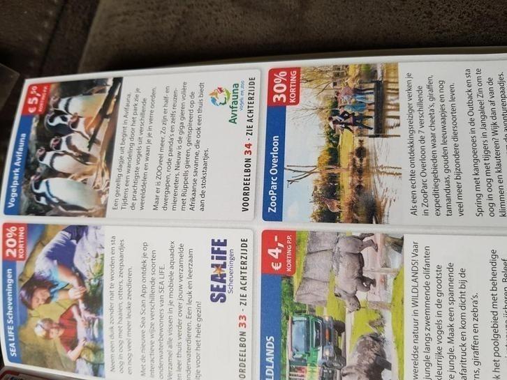 Kortingsbonnen uit voordeelgids dierentuin museum  pretpark, Tickets en Kaartjes, Kortingen en Cadeaubonnen, Drie personen of meer