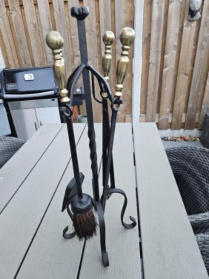 Prachtig compleet zwaar vintage openhaard stel, gietijzer en, Huis en Inrichting, Haarden, Gebruikt, Houthaard, Ophalen of Verzenden