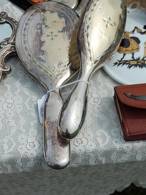 Prachtige Brocante sierlijke verzilverde borstel/spiegel set, Antiek en Kunst, Curiosa en Brocante, Ophalen of Verzenden