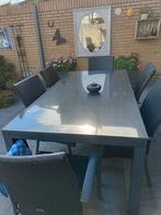 Tuinset: Tafel hardstenen blad - 1x2 mtr.en 6 stoelen, Ophalen, Gebruikt, 6 zitplaatsen, Aluminium